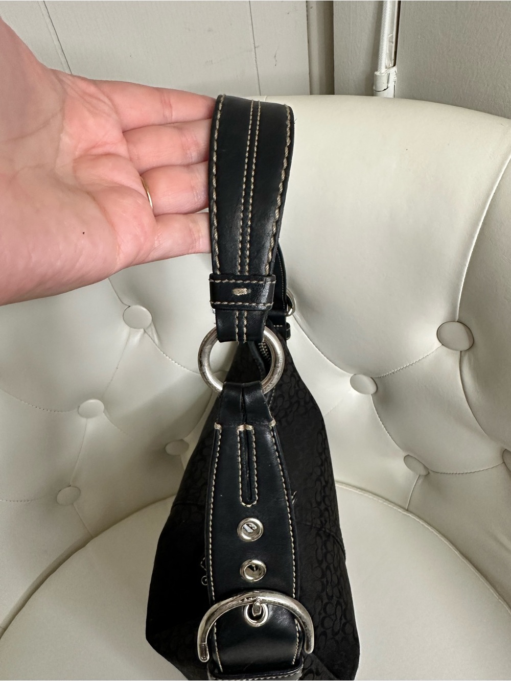 Coach Black Signature Jacquard Shoulder Bag - Picture 6 of 8